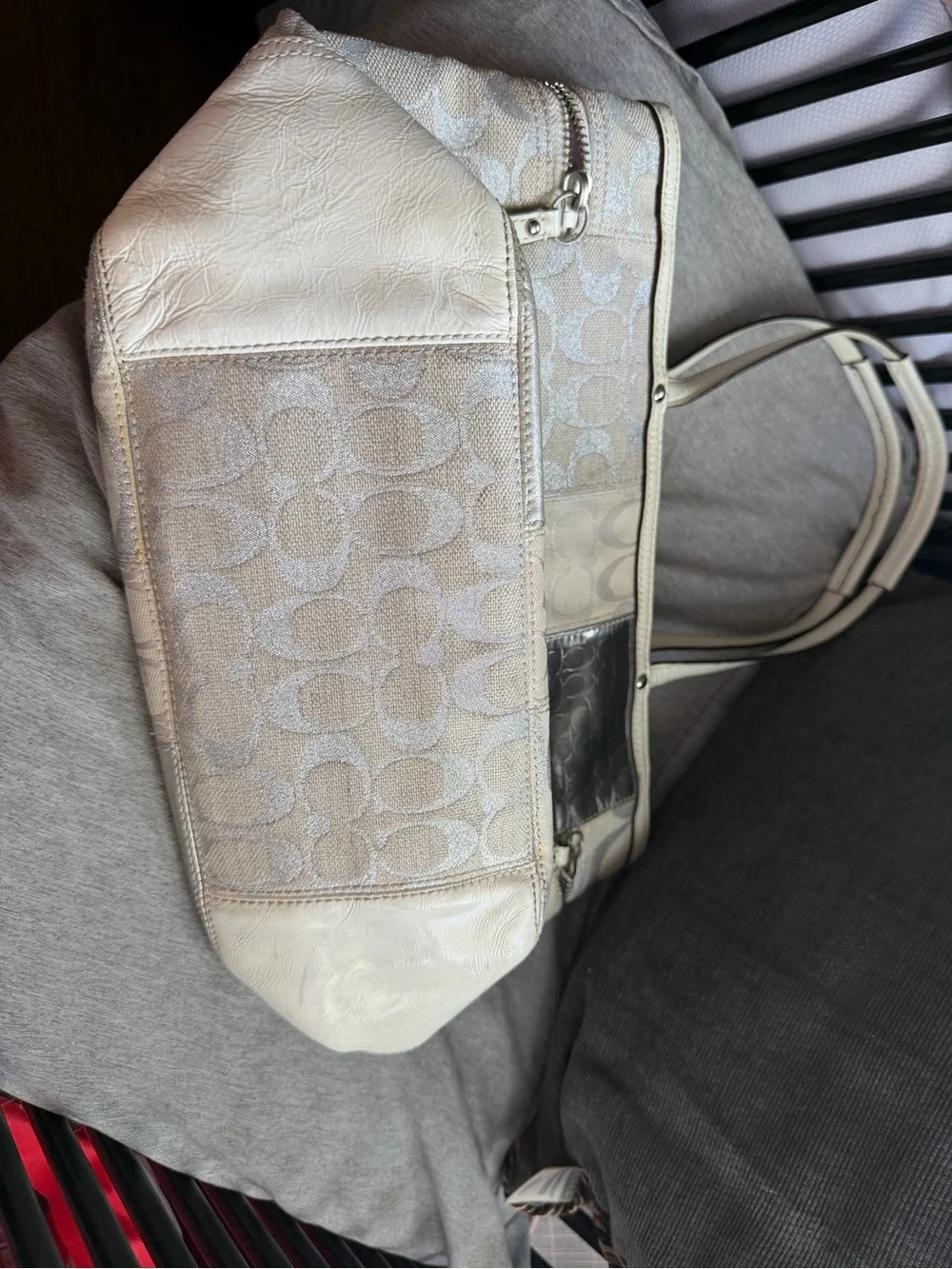 Coach Patchwork Signature Tote in Beige with Iridescent Accent